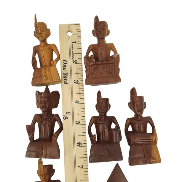 Indonesian Hand Carved Wood Figures 3" Miniatures Tribal Gamelan Band Balinese - Picture 12 of 14